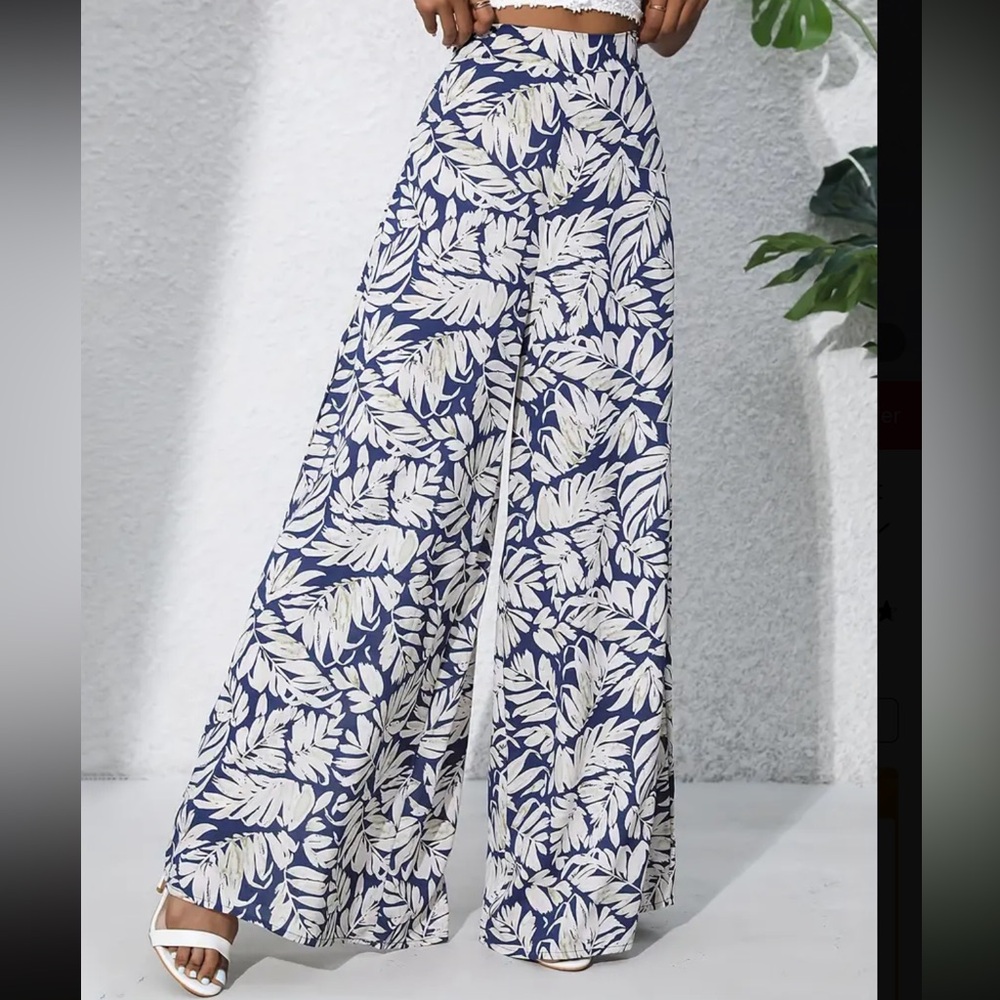 Women's Wide Leg Leaf Print Pants